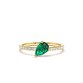 14K Slanted Pear Shape Emerald Ring with Pave Diamonds by Orlina Fine