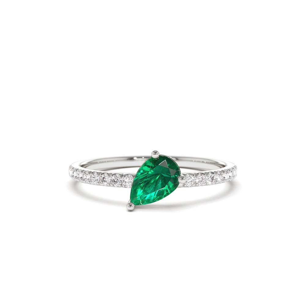 14K Slanted Pear Shape Emerald Ring with Pave Diamonds - view 3