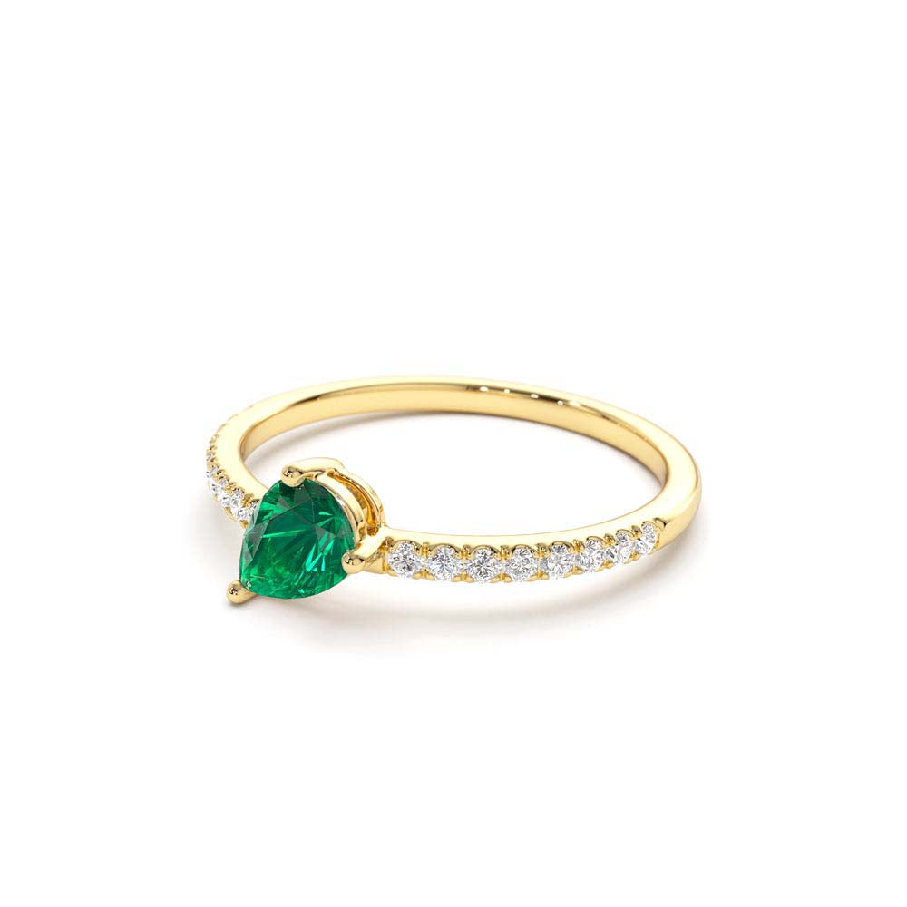 14K Slanted Pear Shape Emerald Ring with Pave Diamonds - view 4