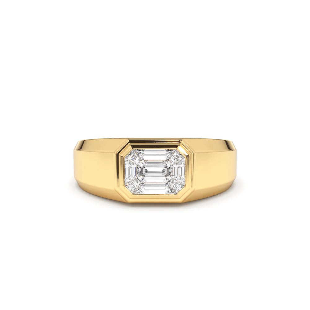 14K Emerald Cut Illusion Mosaic Solitaire Pinky Ring by Orlina Fine