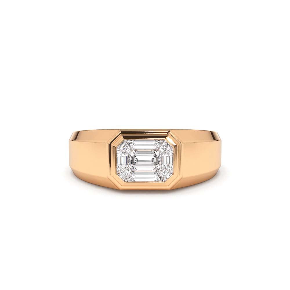 14K Emerald Cut Illusion Mosaic Solitaire Pinky Ring - view 2