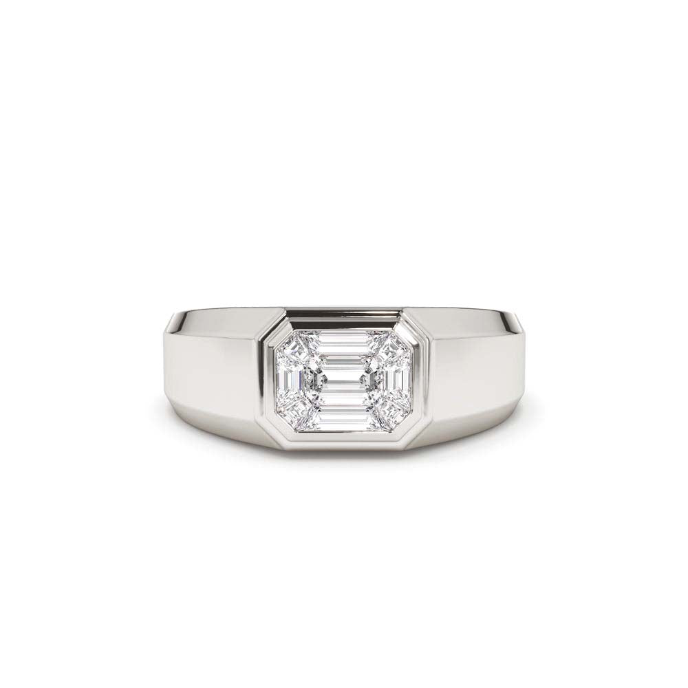 14K Emerald Cut Illusion Mosaic Solitaire Pinky Ring - view 3
