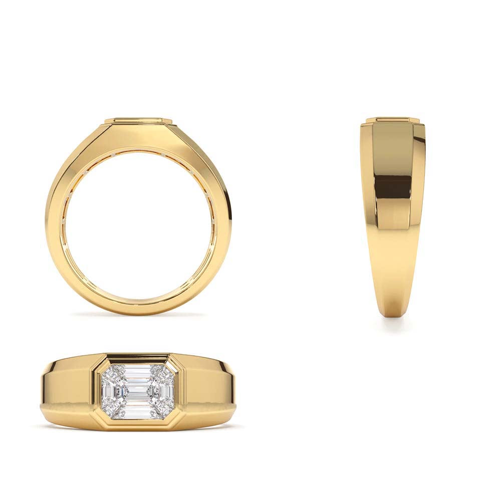 14K Emerald Cut Illusion Mosaic Solitaire Pinky Ring - view 5