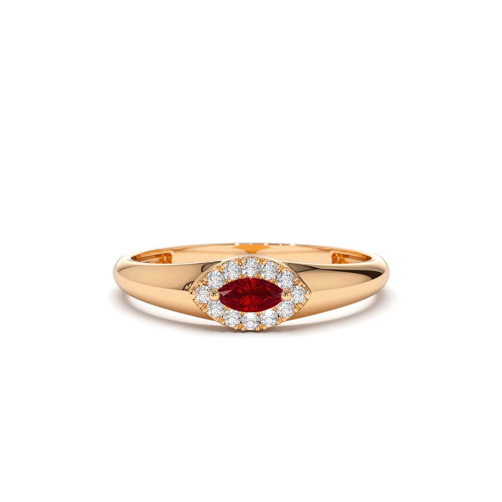 14K Marquise Ruby Ring in Halo Setting - view 2
