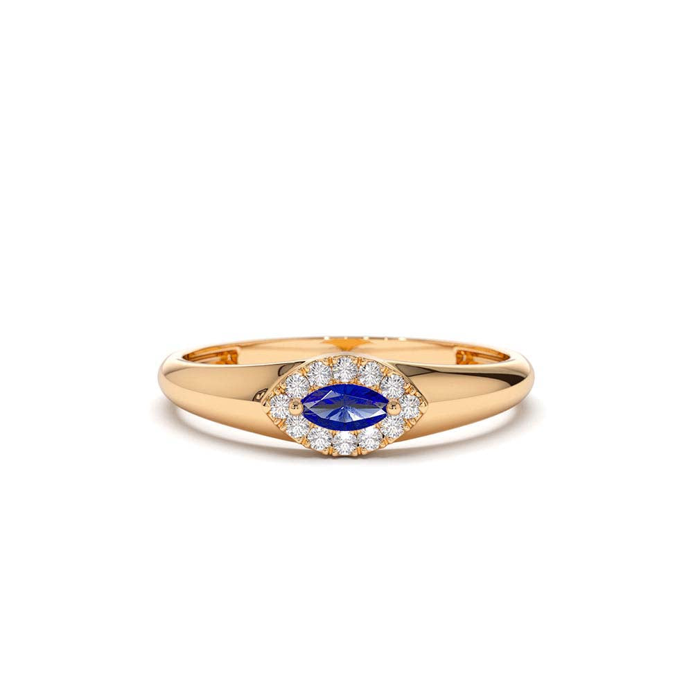 14K Marquise Sapphire Ring in Halo Setting - view 2