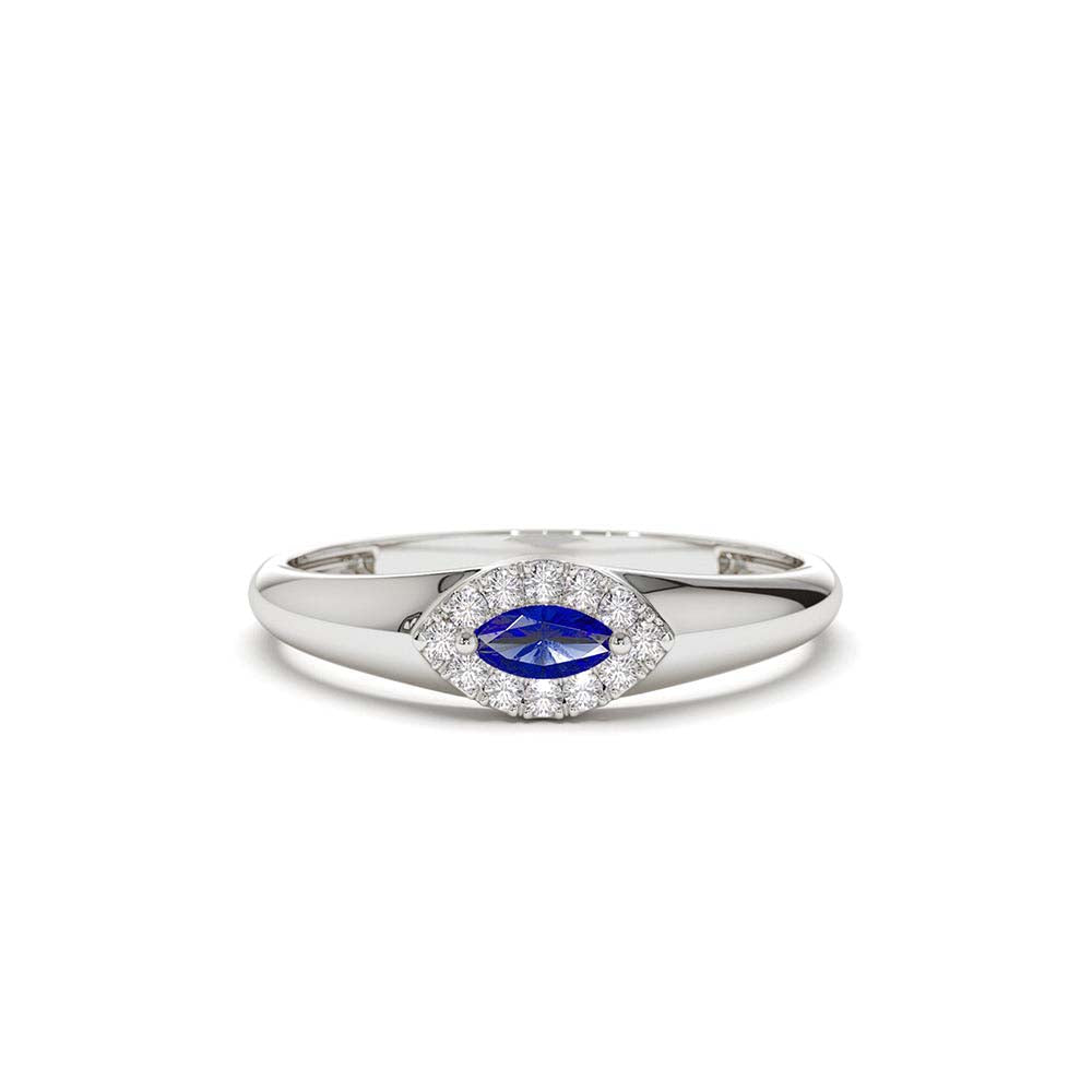 14K Marquise Sapphire Ring in Halo Setting - view 3