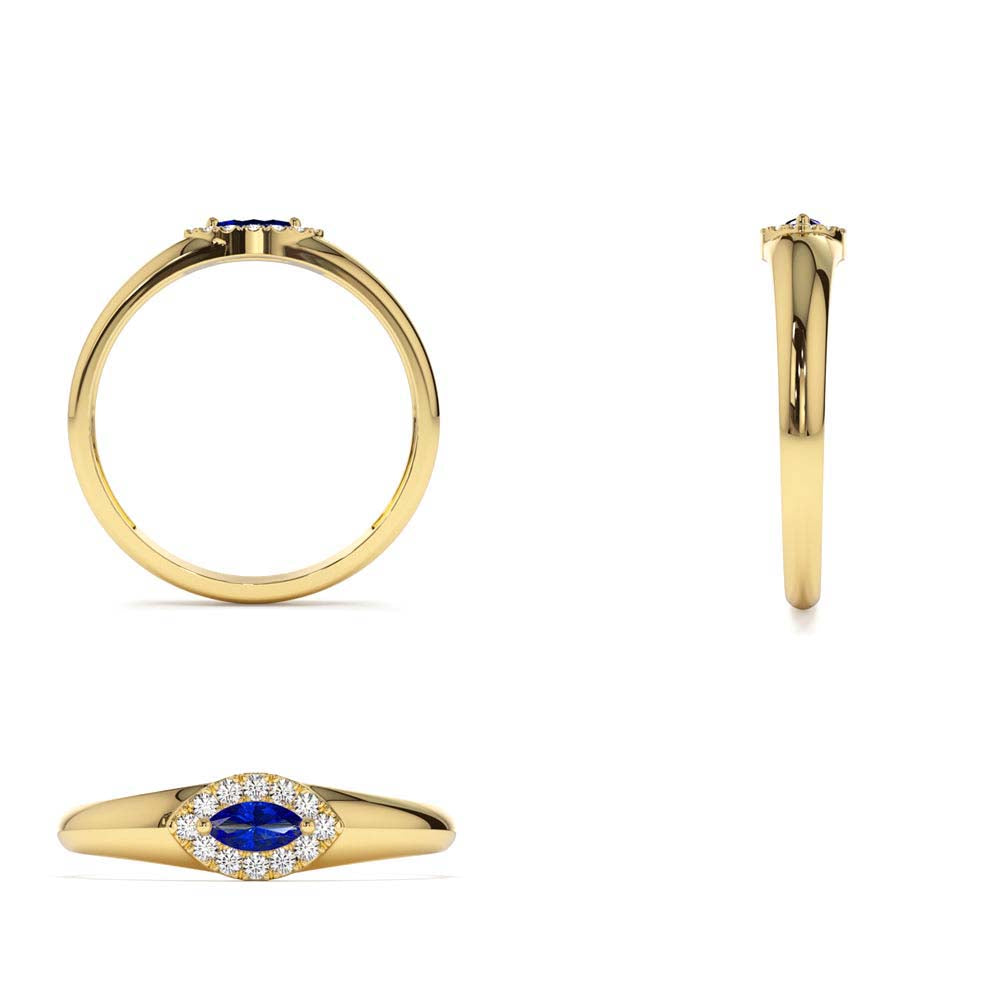 14K Marquise Sapphire Ring in Halo Setting - view 5