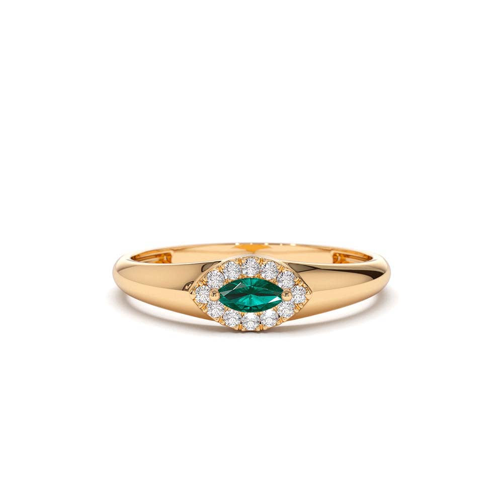 14K Marquise Emerald Ring in Halo Setting - view 2