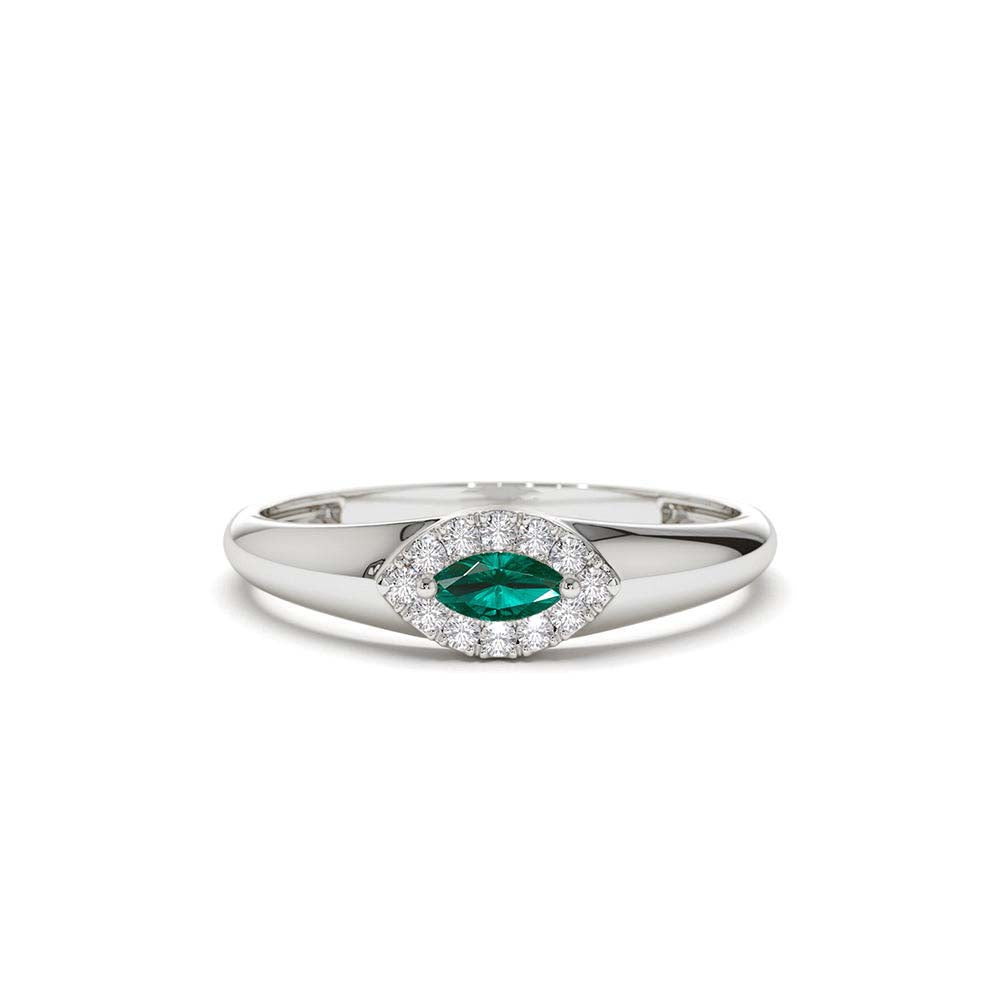 14K Marquise Emerald Ring in Halo Setting - view 3