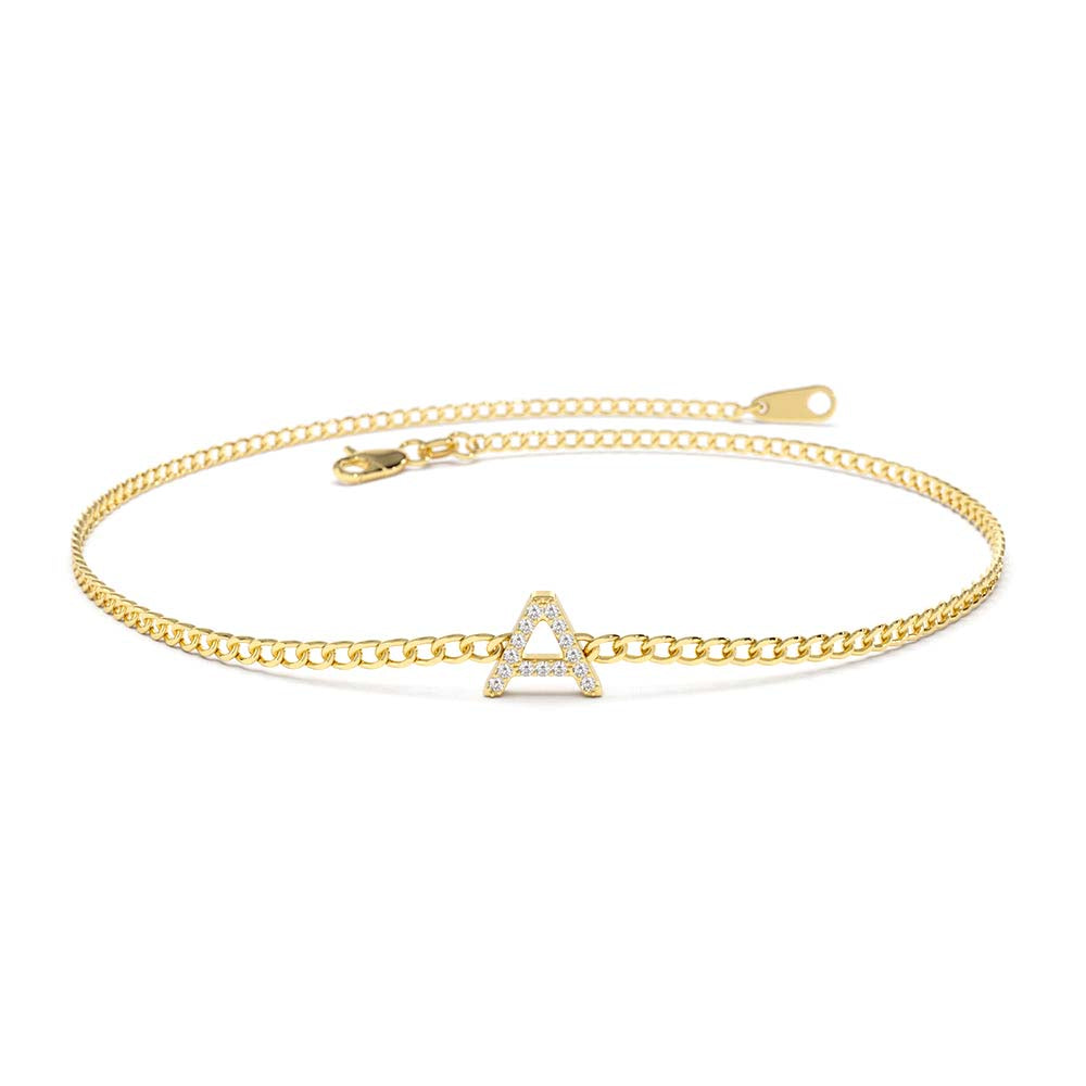 14K Diamond Initial Curb Bracelet by Orlina Fine