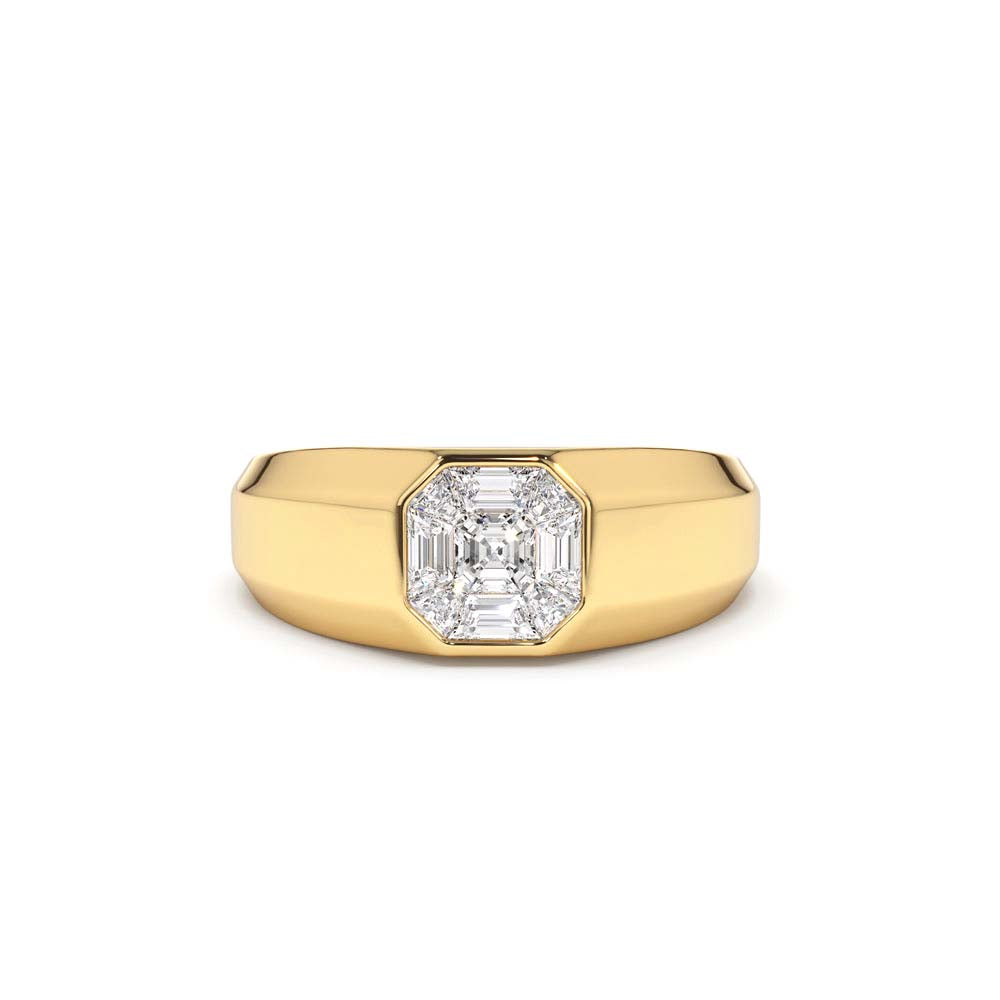 14K Asscher Cut Illusion Mosaic Solitaire Pinky Ring by Orlina Fine