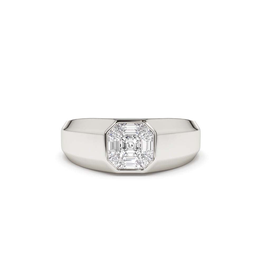 14K Asscher Cut Illusion Mosaic Solitaire Pinky Ring - view 3