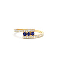 14K Cross Over Diamond Ring with Round Blue Sapphires by Orlina Fine