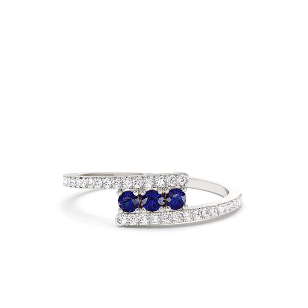 14K Cross Over Diamond Ring with Round Blue Sapphires - view 3