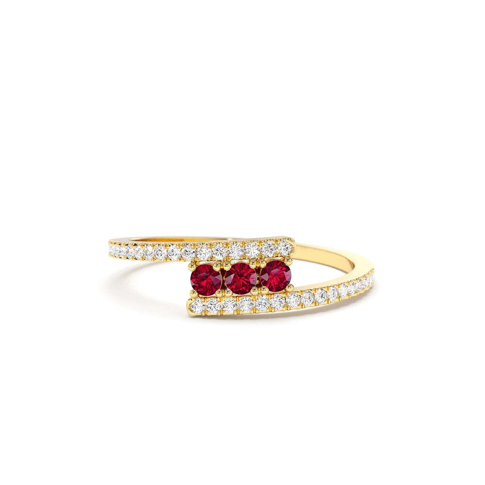 14K Cross Over Diamond Ring with Round Rubies by Orlina Fine