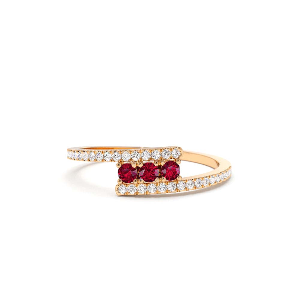 14K Cross Over Diamond Ring with Round Rubies - view 2