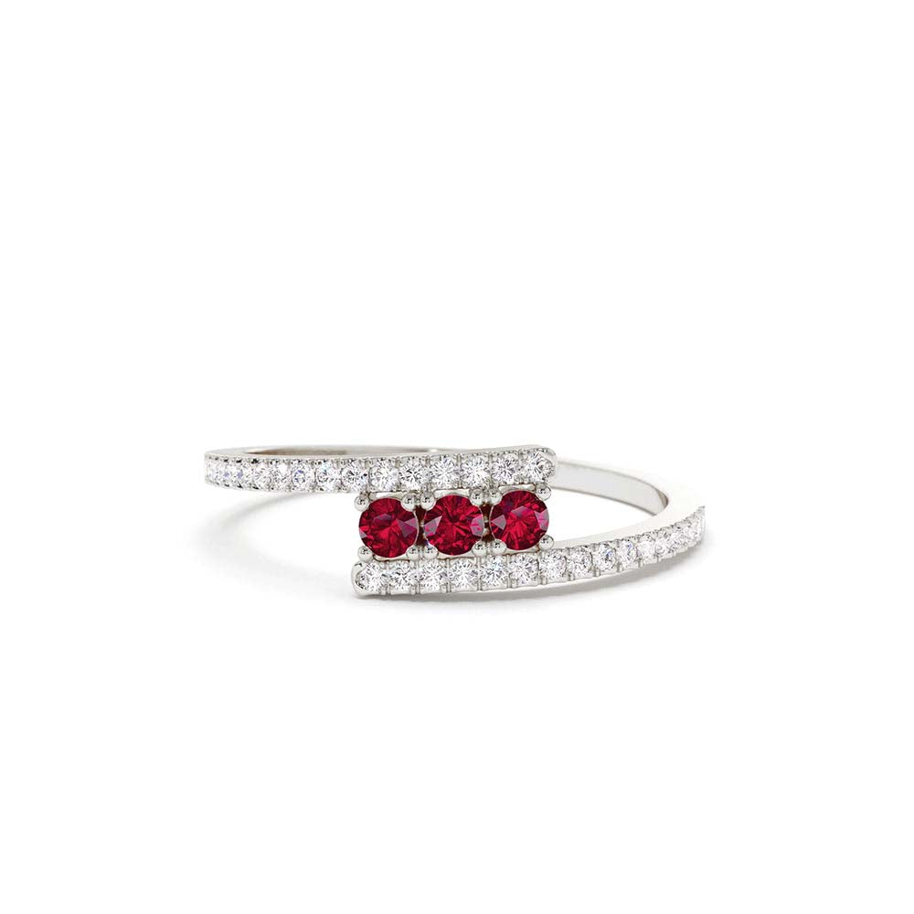 14K Cross Over Diamond Ring with Round Rubies - view 3