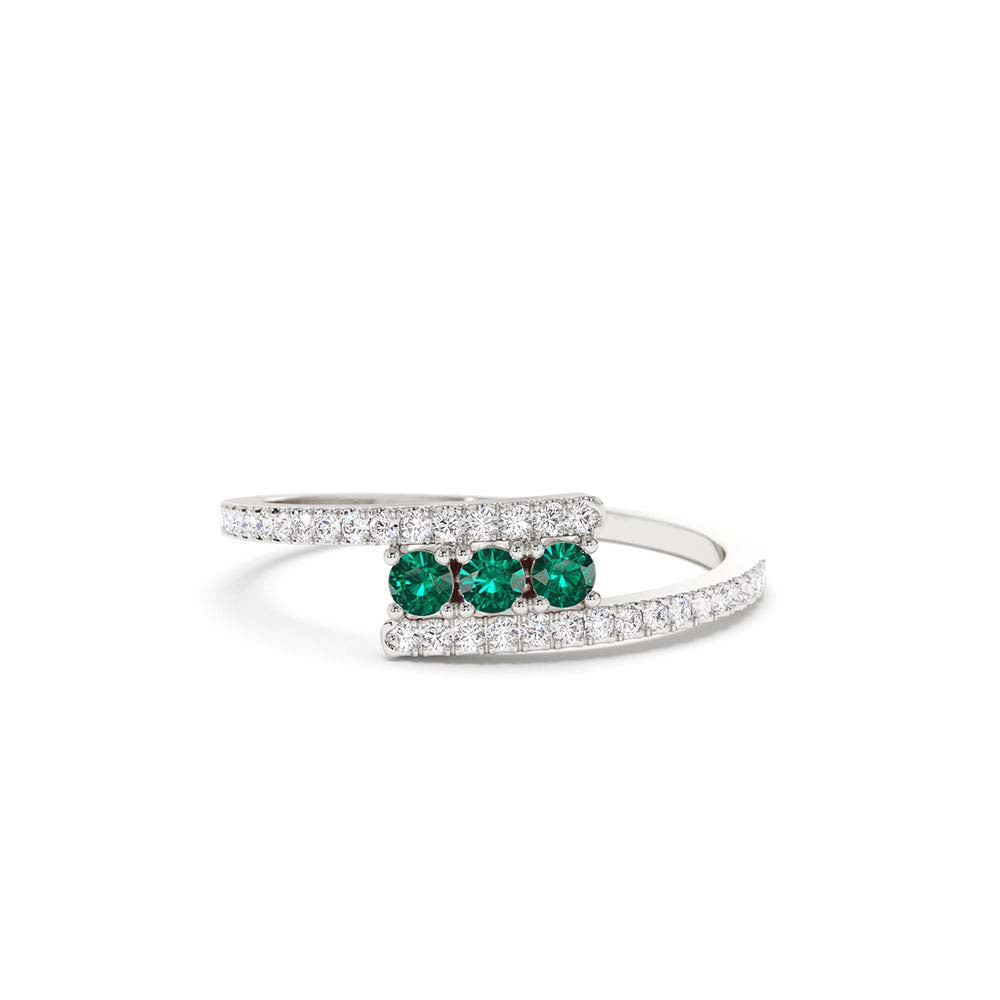 14K Cross Over Diamond Ring with Round Emeralds - view 3