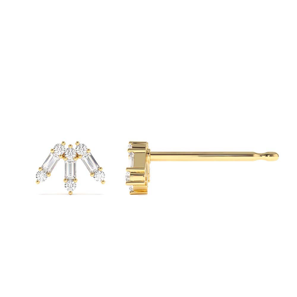 14K Baguette and Round Diamond Spike Studs - view 4