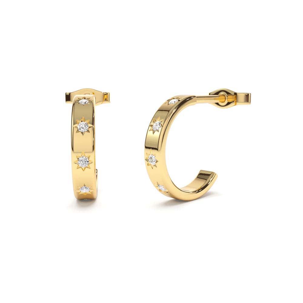 14K Starsetting Minimal Diamond Hoops by Orlina Fine