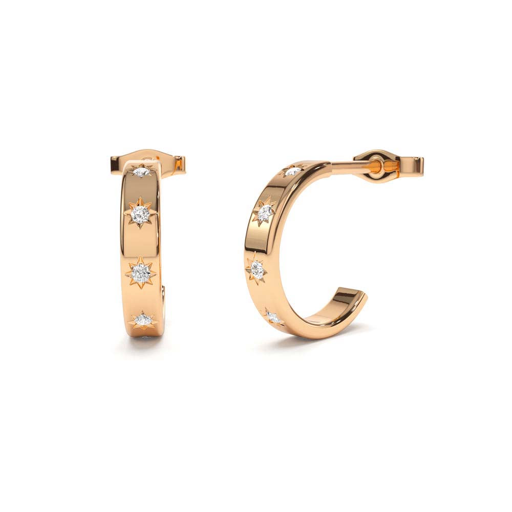 14K Starsetting Minimal Diamond Hoops - view 2