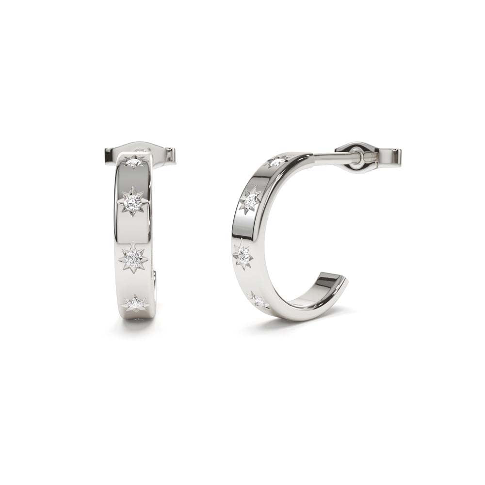 14K Starsetting Minimal Diamond Hoops - view 3