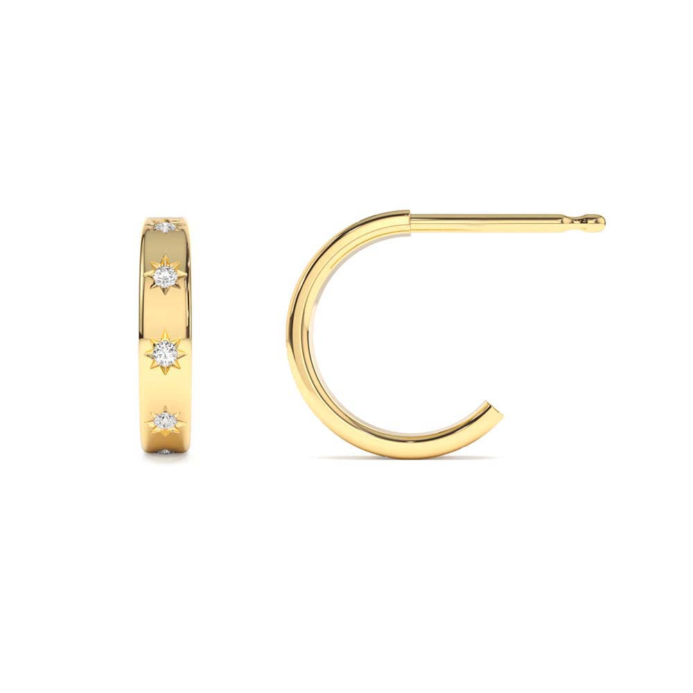 14K Starsetting Minimal Diamond Hoops - view 4