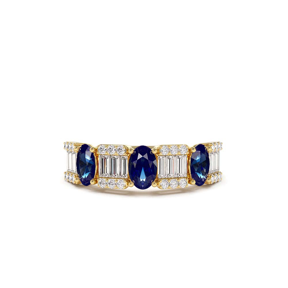 14K Baguette & Round Diamond with Genuine Sapphire Ring by Orlina Fine