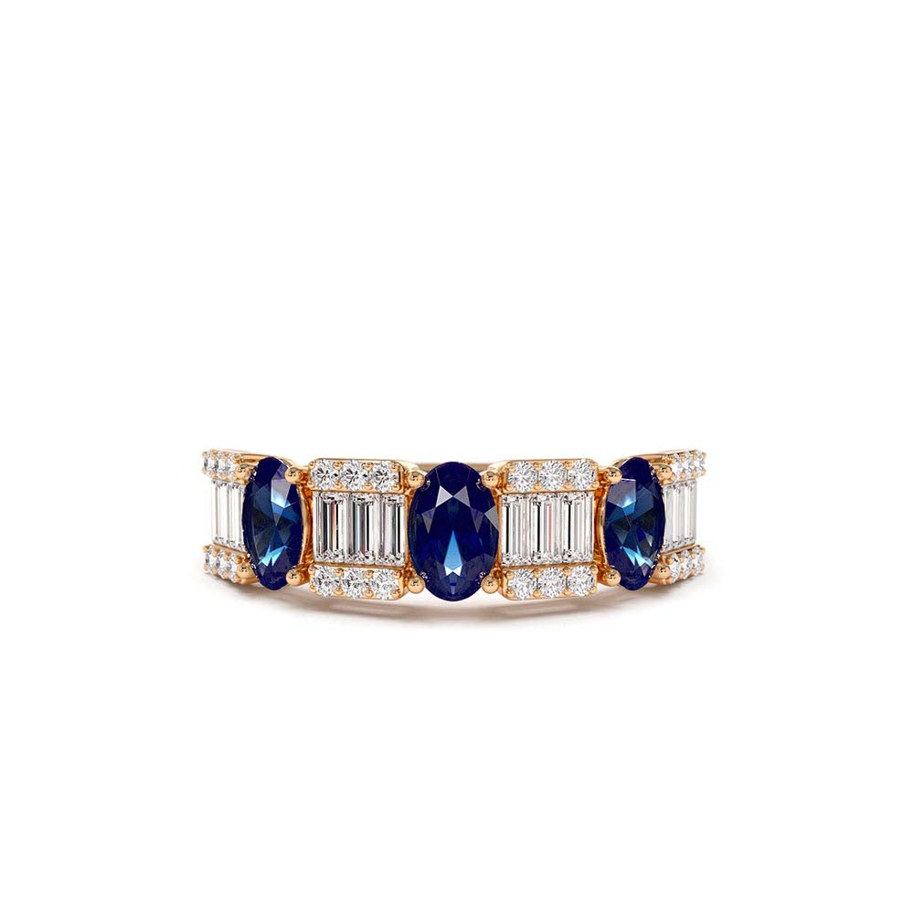 14K Baguette & Round Diamond with Genuine Sapphire Ring - view 2