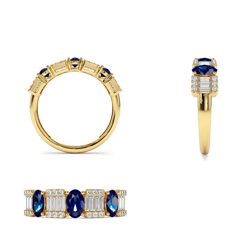 14K Baguette & Round Diamond with Genuine Sapphire Ring - view 4