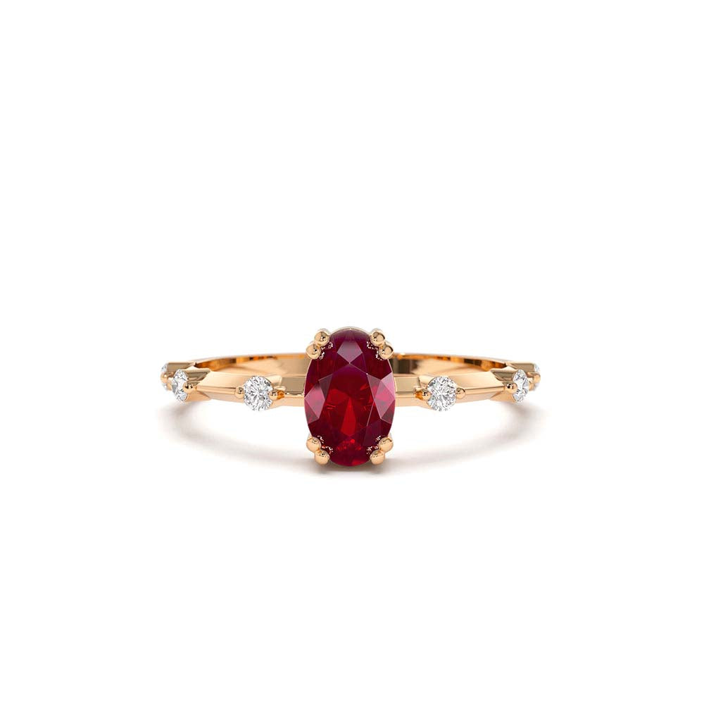 14K Gold Dainty Diamond Genuine Ruby Ring - view 2