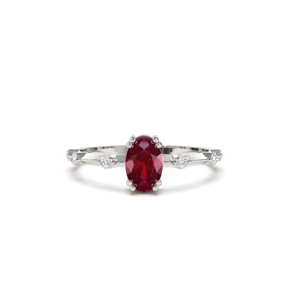 14K Gold Dainty Diamond Genuine Ruby Ring - view 3