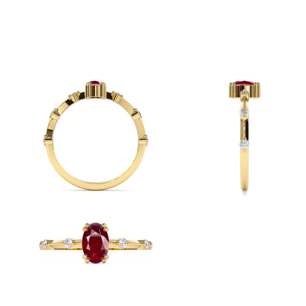 14K Gold Dainty Diamond Genuine Ruby Ring - view 5