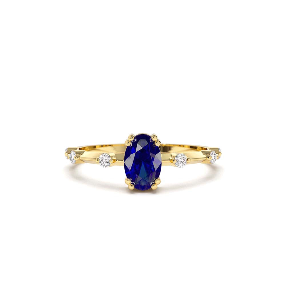 14K Gold Dainty Diamond Genuine Sapphire Ring by Orlina Fine
