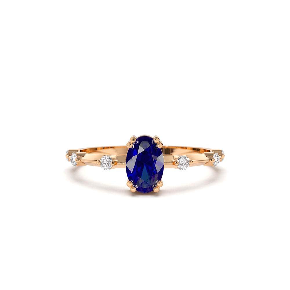 14K Gold Dainty Diamond Genuine Sapphire Ring - view 2