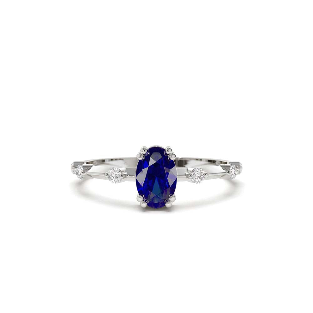 14K Gold Dainty Diamond Genuine Sapphire Ring - view 3