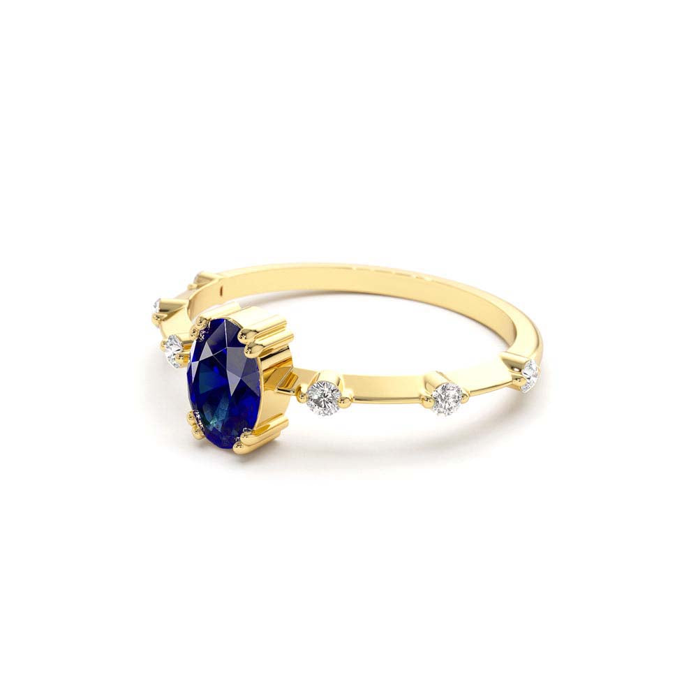14K Gold Dainty Diamond Genuine Sapphire Ring - view 4