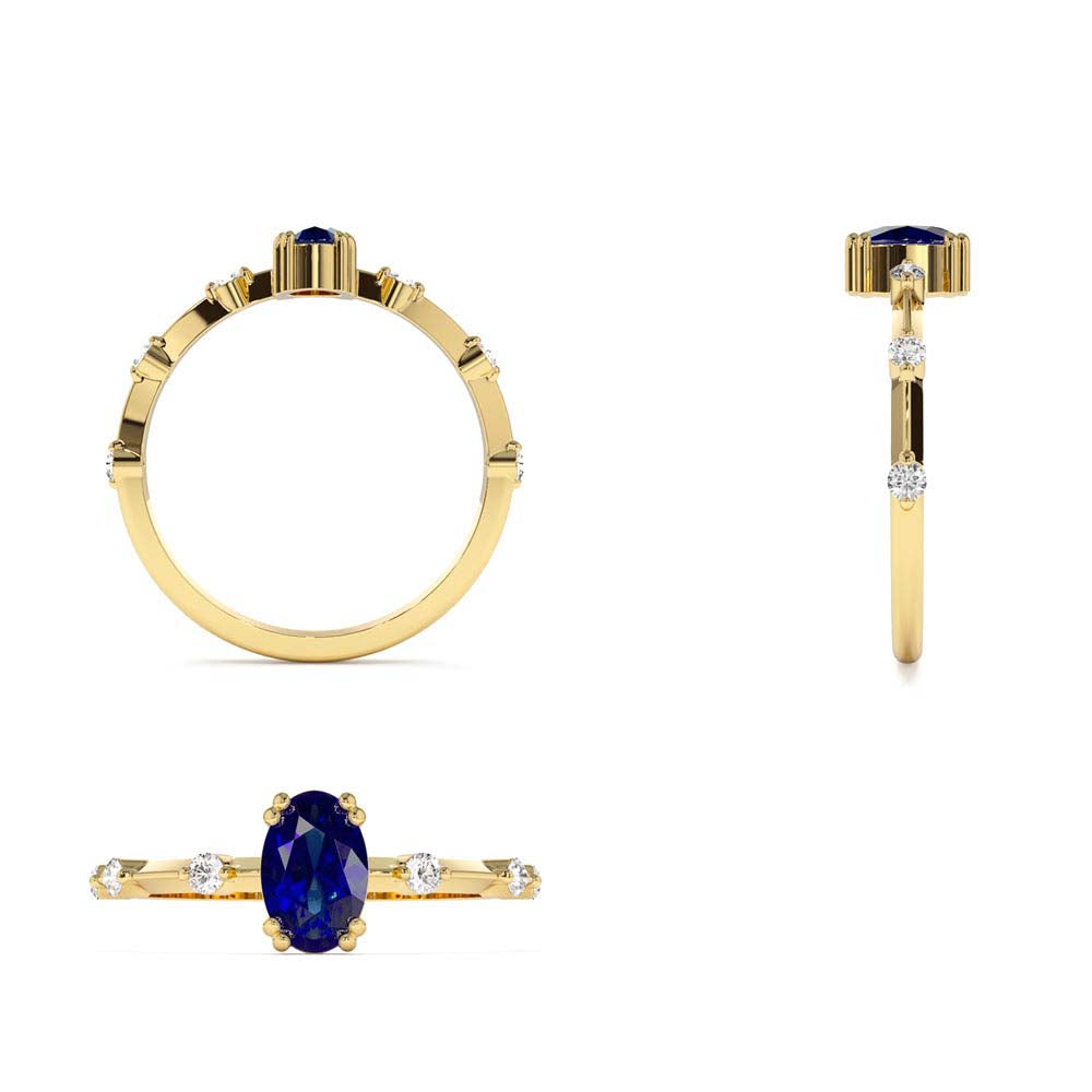 14K Gold Dainty Diamond Genuine Sapphire Ring - view 5