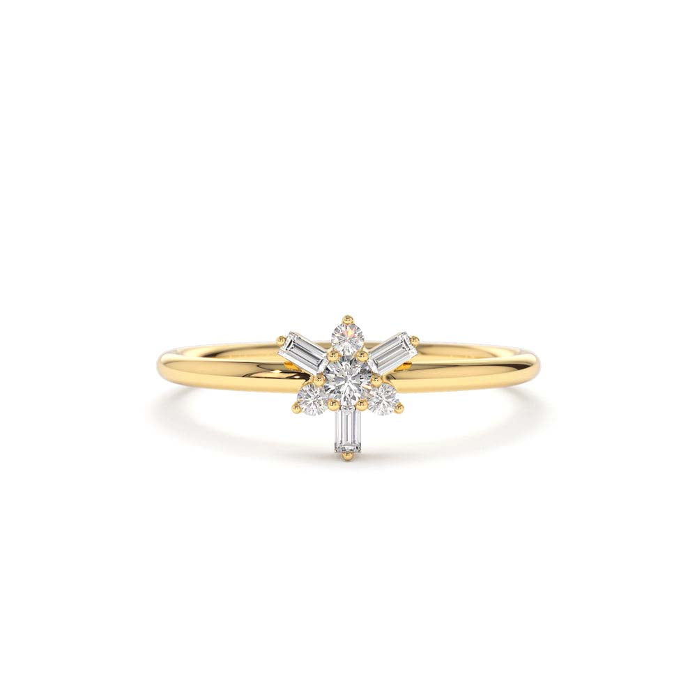 14K Triangle Shape Baguette & Round Diamond Stacking Ring by Orlina Fine