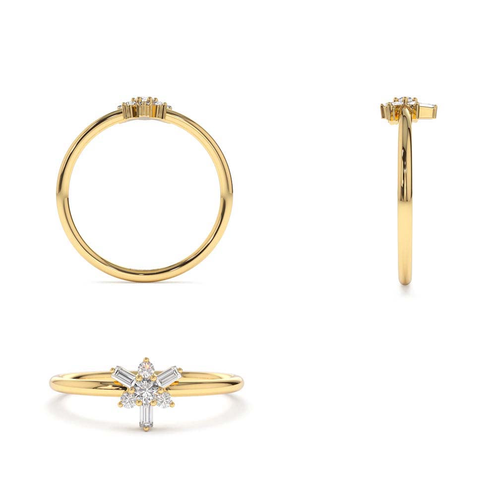 14K Triangle Shape Baguette & Round Diamond Stacking Ring - view 5