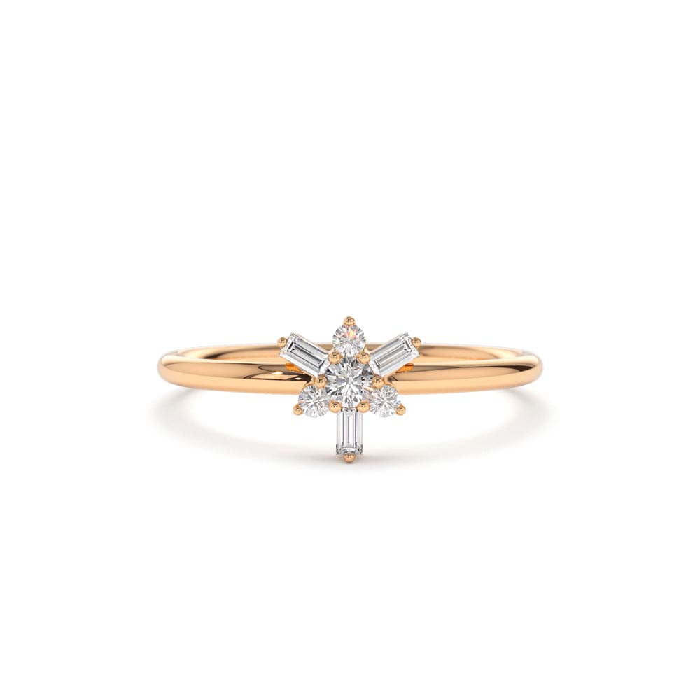 14K Triangle Shape Baguette & Round Diamond Stacking Ring - view 2