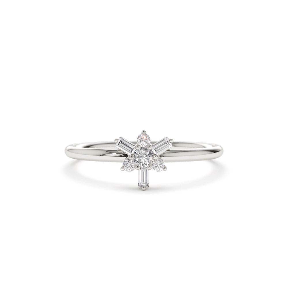 14K Triangle Shape Baguette & Round Diamond Stacking Ring - view 3