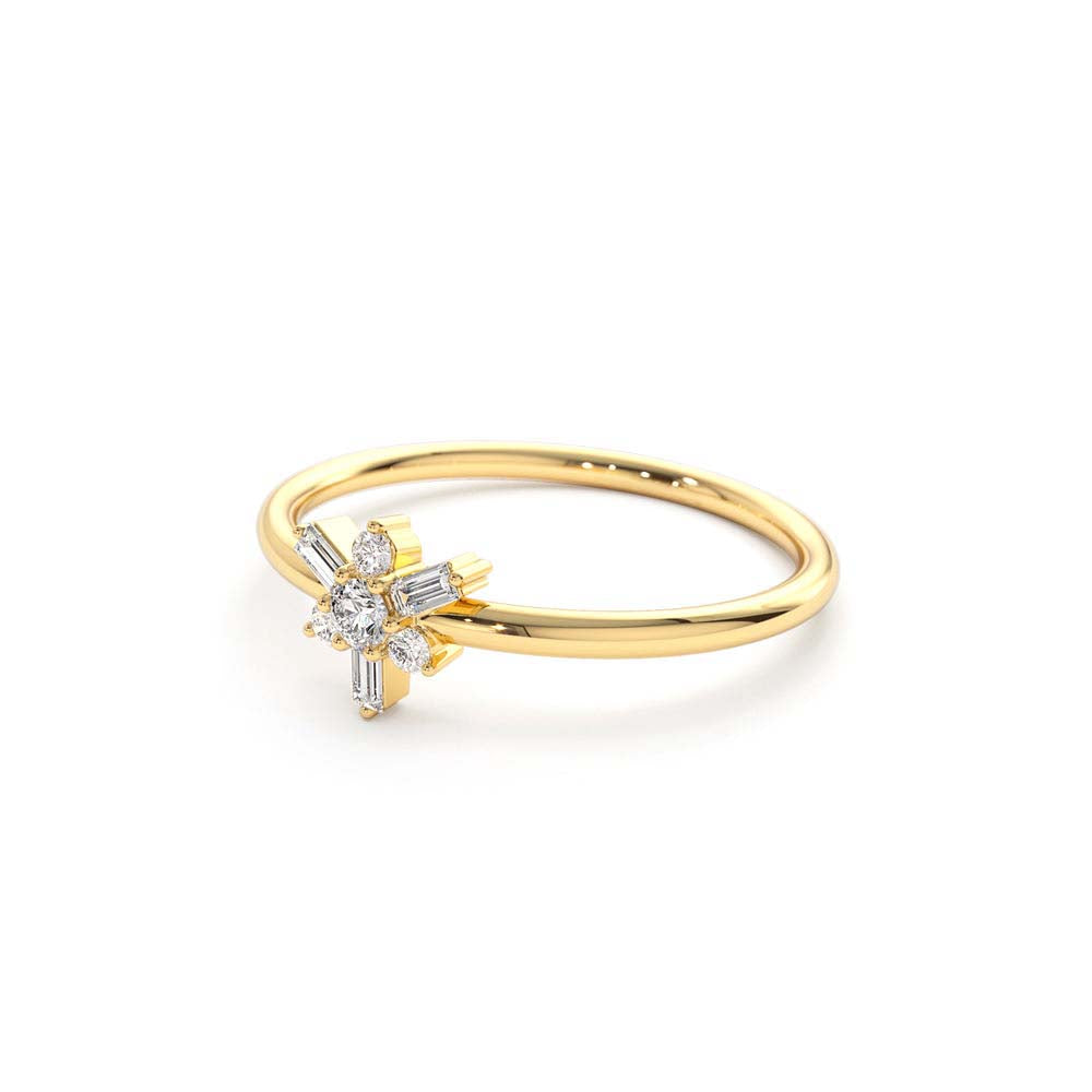 14K Triangle Shape Baguette & Round Diamond Stacking Ring - view 4