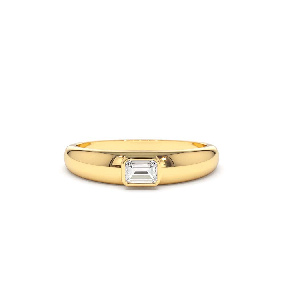 14K Dome Bezel Setting Emerald Cut Diamond Solitaire Ring by Orlina Fine