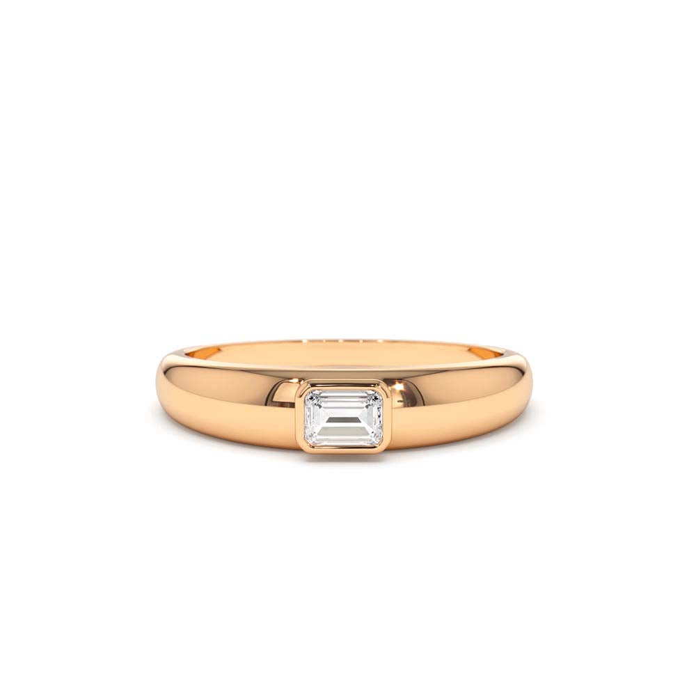 14K Dome Bezel Setting Emerald Cut Diamond Solitaire Ring - view 2