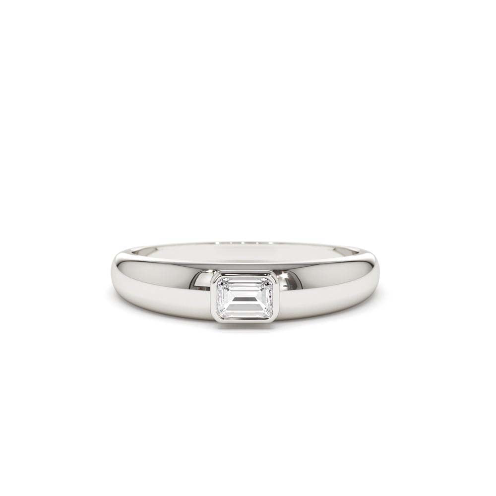 14K Dome Bezel Setting Emerald Cut Diamond Solitaire Ring - view 3