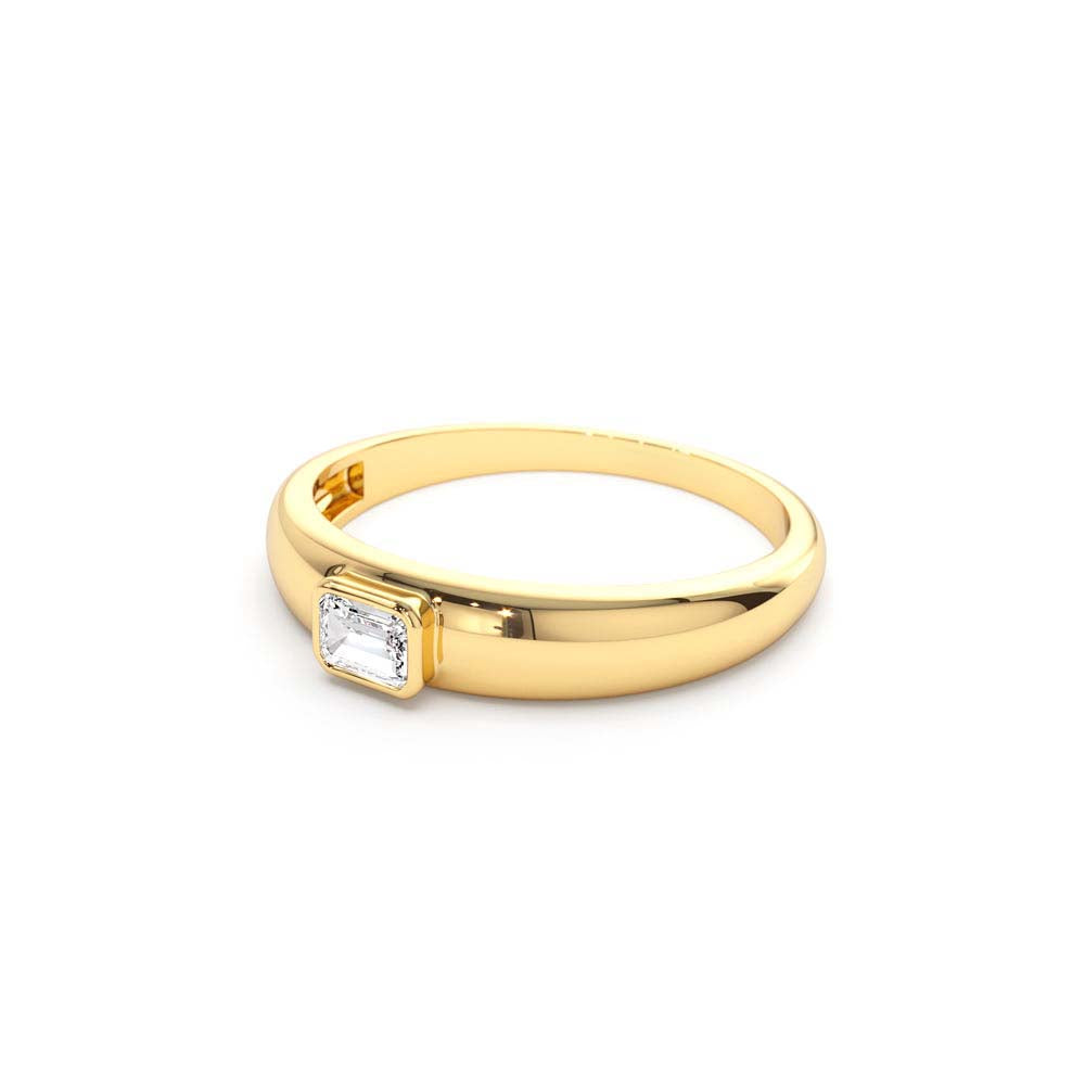 14K Dome Bezel Setting Emerald Cut Diamond Solitaire Ring - view 4