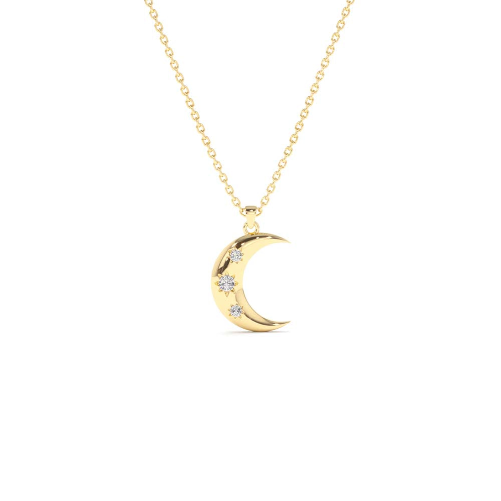 14K Star Setting Crescent Diamond Necklace by Orlina Fine