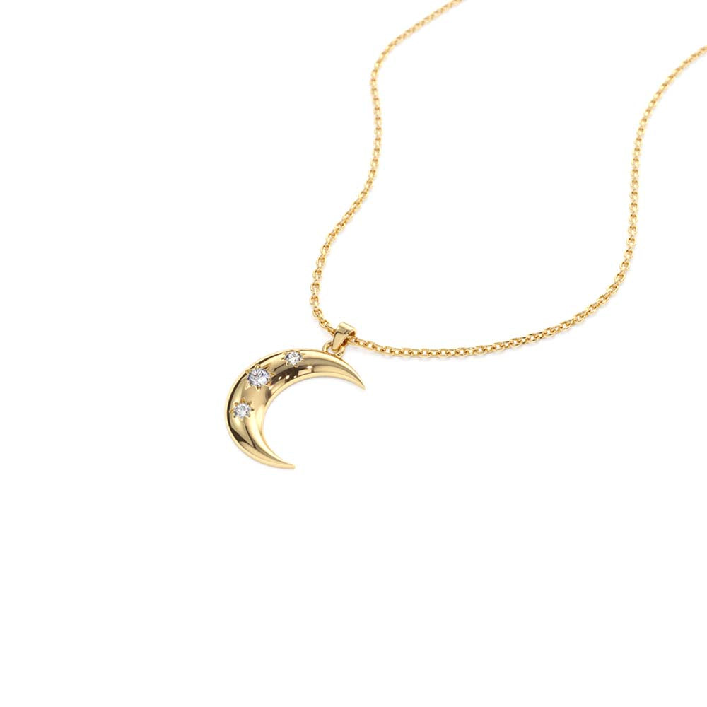 14K Star Setting Crescent Diamond Necklace - view 3