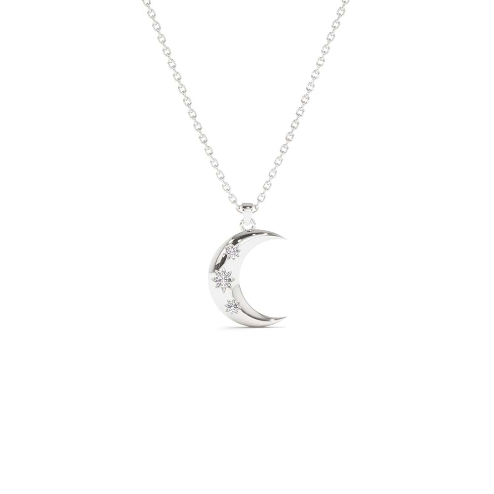 14K Star Setting Crescent Diamond Necklace - view 4